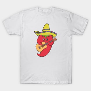 Red pepper Cartoon Playing Classic Guitar Cinco de Mayo T-Shirt